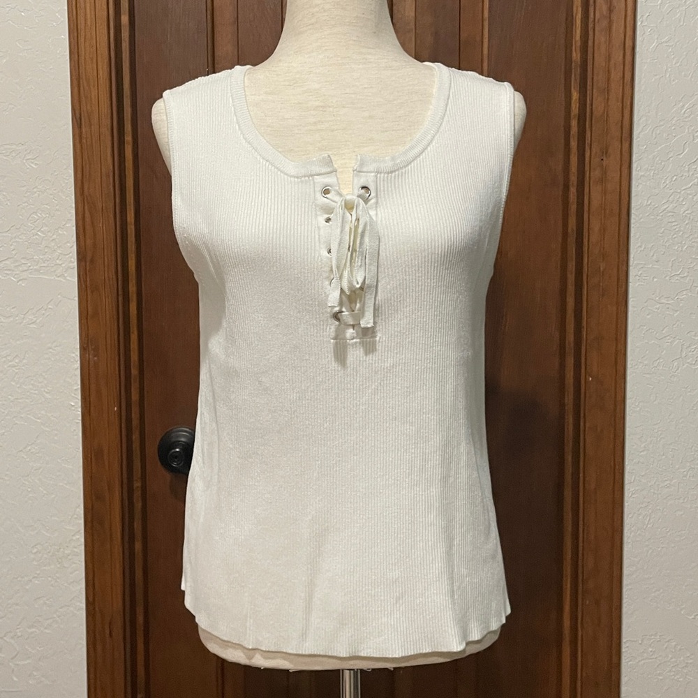 NWT Off White Lace Up Sleeveless Tank Sweater Sz. 14/16